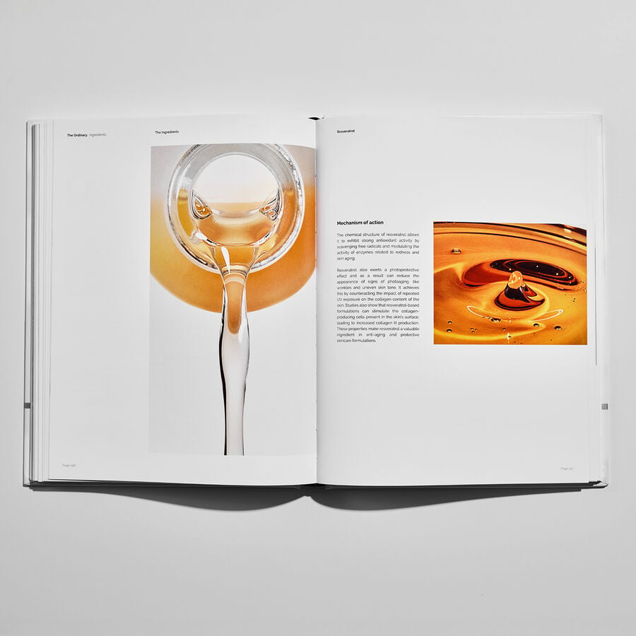 Flatlay of Ingredients hardcover book open to display the Mechanism of Action for Resveratrol