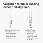 A 2-step regimen for fuller lashes and all-day hold. It pairs Multi-Peptide Lash & Brow Serum for fuller lashes with the Lash Curl Finisher, a transparent gel that holds lash curl and lift all day.
