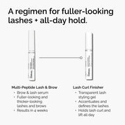 A 2-step regimen for fuller lashes and all-day hold. It pairs Multi-Peptide Lash & Brow Serum for fuller lashes with the Lash Curl Finisher, a transparent gel that holds lash curl and lift all day.